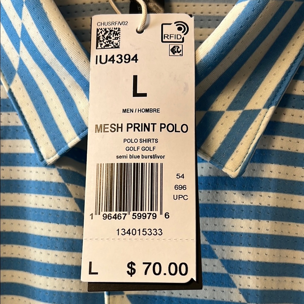 Brand New Adidas Blue & White Striped Mesh Print Stretch Tennis 🎾 Golf ⛳️ Polo! - Picture 2 of 12